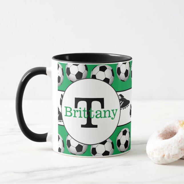 Taza El personalizable de los deportes del fútbol añade (Con donut)