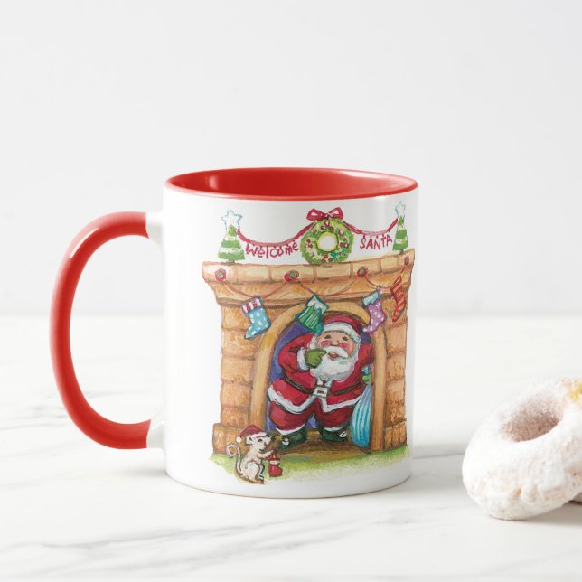 Taza El Personalizado lindo, Jolly Santa Claus, viene a (Con donut)