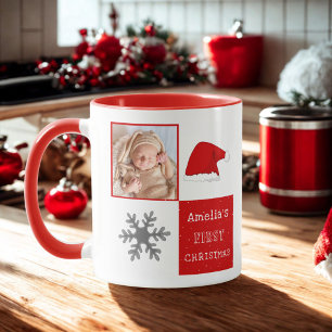 Taza El primer bebé de Santa Hat Snowflake de Navidad