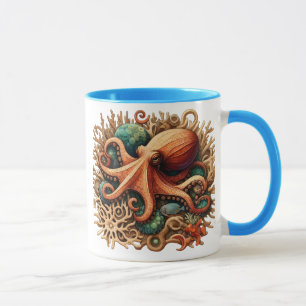 Taza El pulpo tocando tambores en el océano