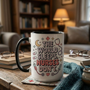Taza El regalo de enfermera divertida 'El mundo duerme,