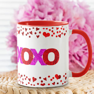 Taza El Relieve metalizado rosa rojo XOXO suavizó el au