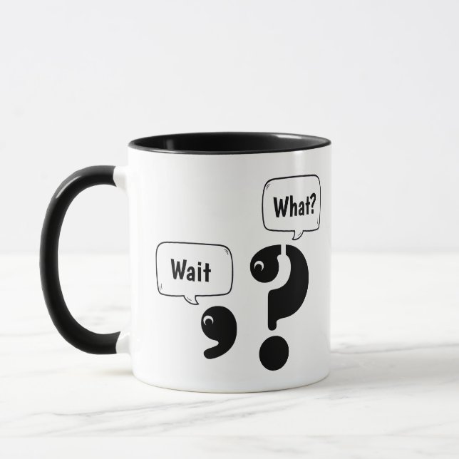 Taza ¿El signo de interrogación y la coma esperan qué? (Izquierda)