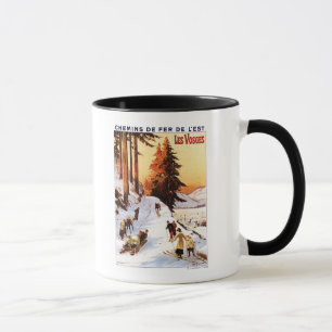 Taza El Sledding y esquí en el poster de los Vosgos
