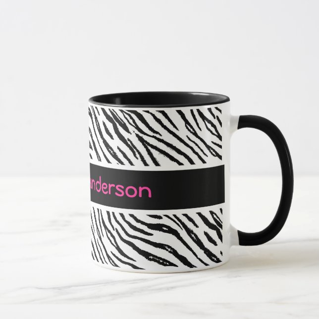 Taza El tigre blanco y negro de moda raya nombre rosado (Derecha)