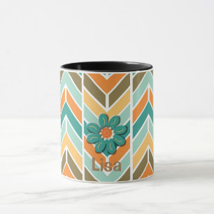 Taza El vibrante Aqua Stripe Coffee Mug de Mid Century
