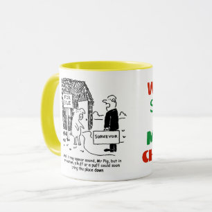 Taza El vigilante de la construcción mira la casa del 