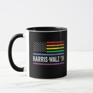 Taza Elecciones 2024 con bandera estadounidense LGBTQ H