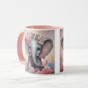 Taza Elefante bebé adorable con flores