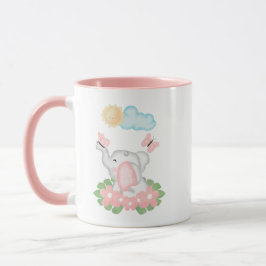 Taza Elefante bebé lindo con flores rosas