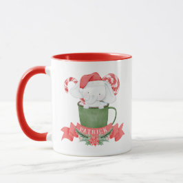 Taza Elefante blanco lindo en Navidades verdes