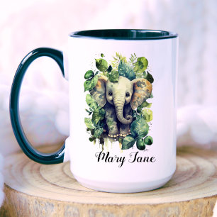 Taza Elefante de bebé adorable con flores de color acuá