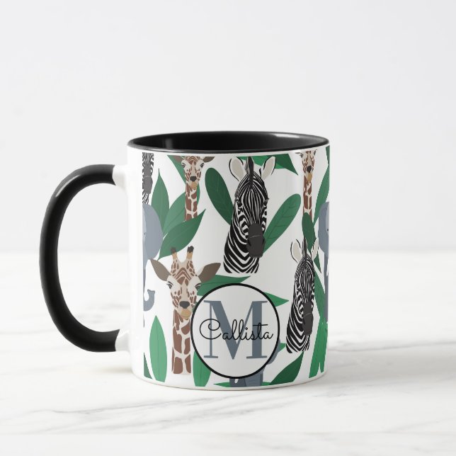 Taza Elefante de cebra jungla jirafa Safari Animales (Izquierda)