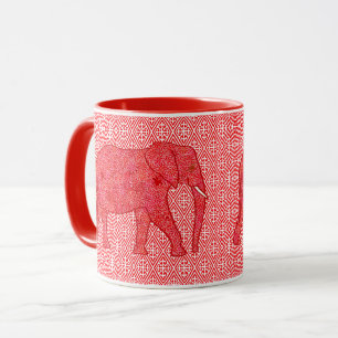 Taza elefante de flores - rojo profundo y coral