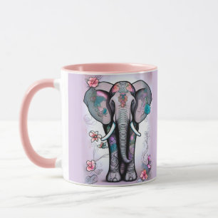 Taza Elefante gris indio adornado con flores