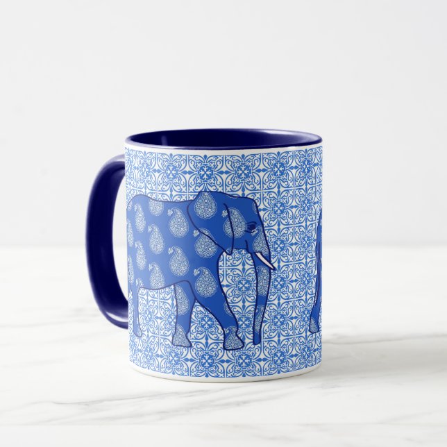 Taza elefante paisley - azul cobalto y blanco (Anverso izquierdo)