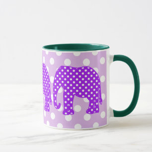 Taza Elefante púrpura y blanco de los lunares