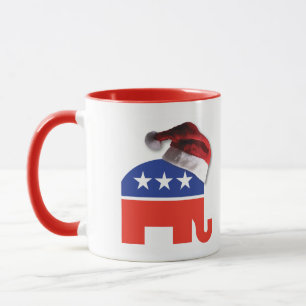 Taza Elefante republicano con un Gorra de Santa Claus