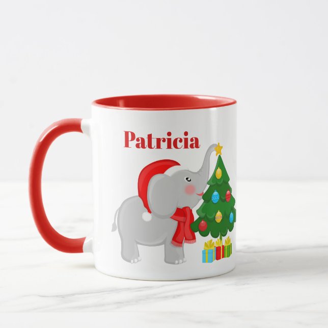Taza elefante y árbol Navidades festivos (Izquierda)