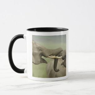 Taza Elefantes asiáticos indios jugando a pelear
