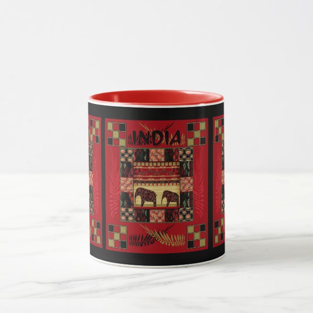 Taza elefantes de patchwork étnico de la India (Centro)