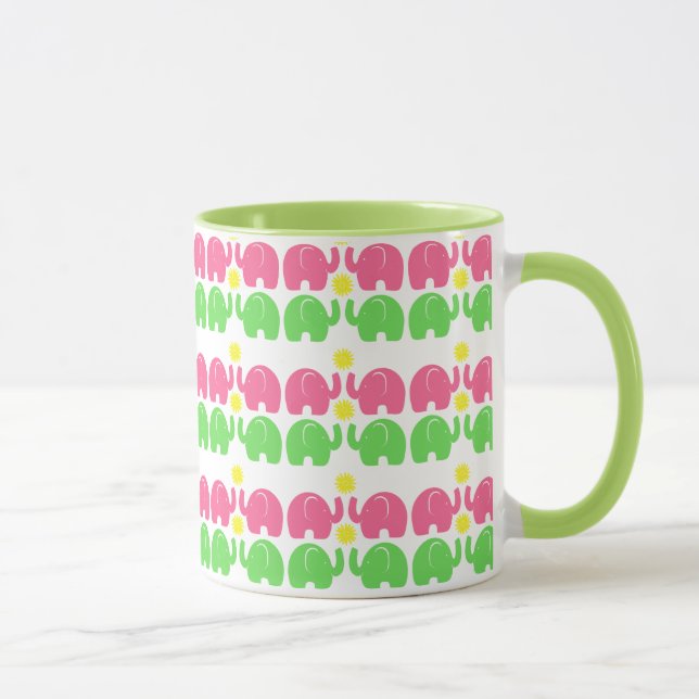 Taza Elefantes rosas y verdes con flores (Derecha)
