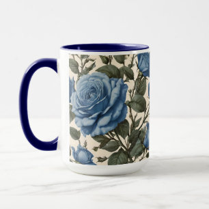 Taza Elegancia azul: Rosas provinciales de época en flo