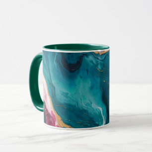Taza Elegancia de mármol teal y carmesí