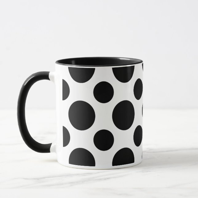 Taza Elegancia de moda: Mug de cerámica Black Polka Dot (Izquierda)