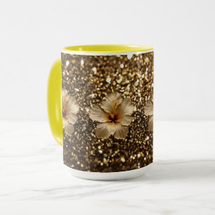 Taza Elegancia dorada: Shimmer hibiscus dorado