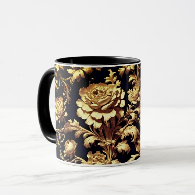 Taza Elegancia personalizada: floral de oro y negro (Anverso izquierdo)
