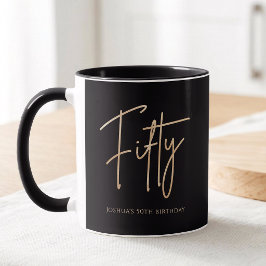 Taza Elegant Black and Gold 50th Birthday Party