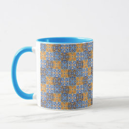 Taza Elegant blue& brow yellow Italian  pattern 