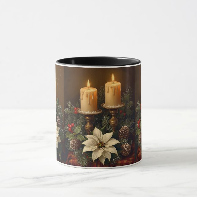 Taza Elegant candle Christmas holly pine warm festive  (Centro)