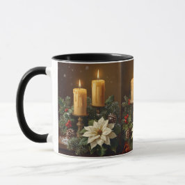 Taza Elegant candle Christmas holly pine warm festive 