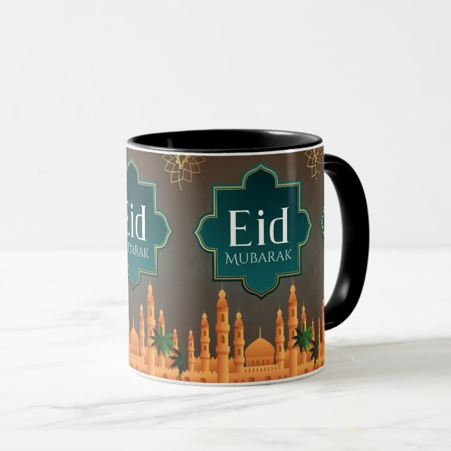 Taza Elegant Eid Mubarak Mosque Skyline Art (Anverso derecho)