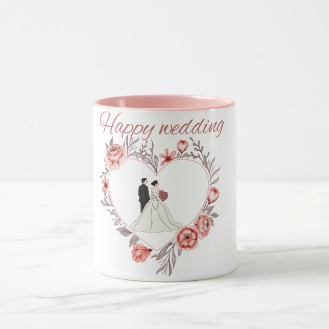 Taza Elegant Floral Heart Wedding Couple Mug (Centro)