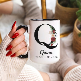 Taza Elegant Floral Initial Custom Mug Gift for Grads