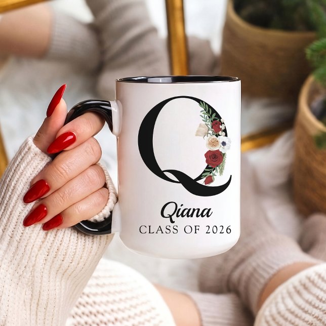 Taza Elegant Floral Initial Custom Mug Gift for Grads (Personalized Monogram Floral Alphabet Mug for Mom, Grandma, Teacher, Nurse, Lawyer or Bridesmaid)