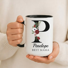 Taza Elegant Floral Initial Custom Mug Gift for New Mom