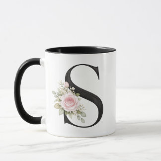 Taza Elegant Floral Letter S Monogram Logo