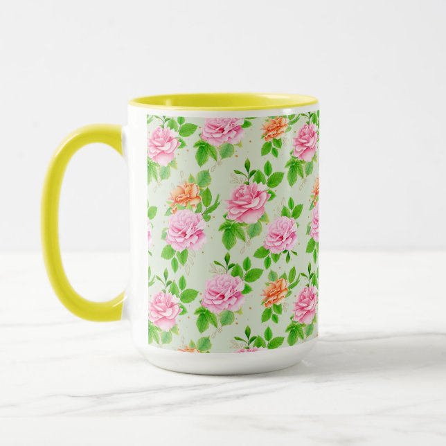 Taza Elegant Floral Roses Green Leaves Pattern-23675 (Izquierda)