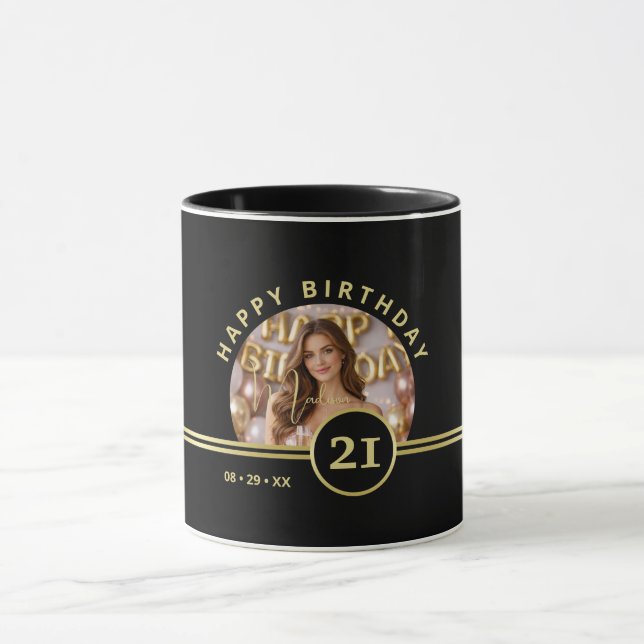 Taza Elegant Gold Signature Monogram with Photo (Centro)