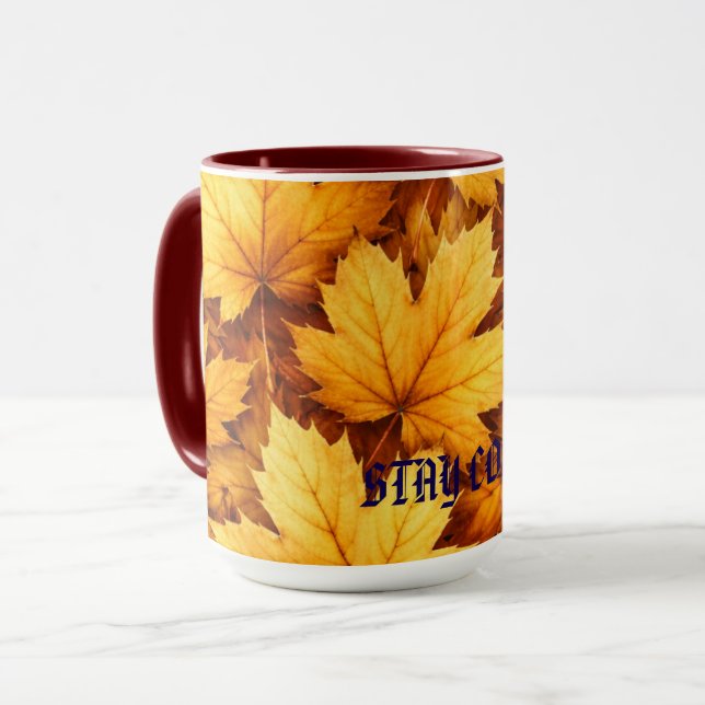 Taza Elegant Golden Maple Leaf Custom Name & Quote Mug (Anverso izquierdo)