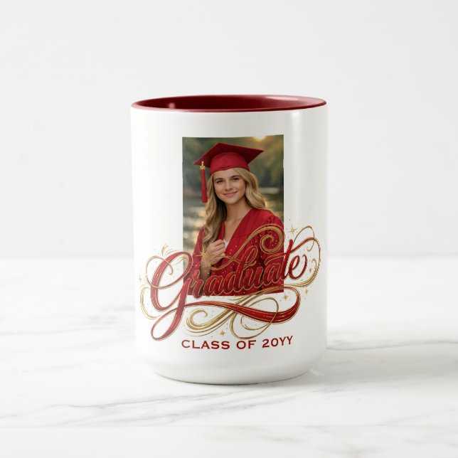 Taza Elegant Graduate Script Artwork with Photo Feature (Centro)
