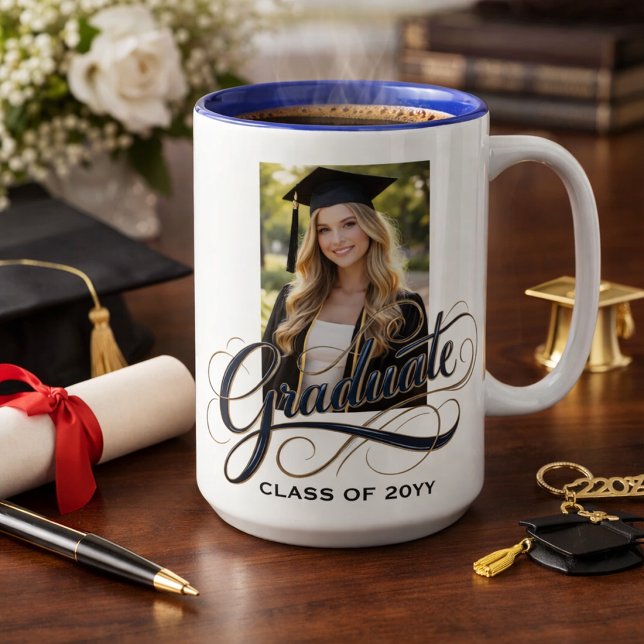 Taza Elegant Graduate Script Artwork with Photo Feature (Subido por el creador)