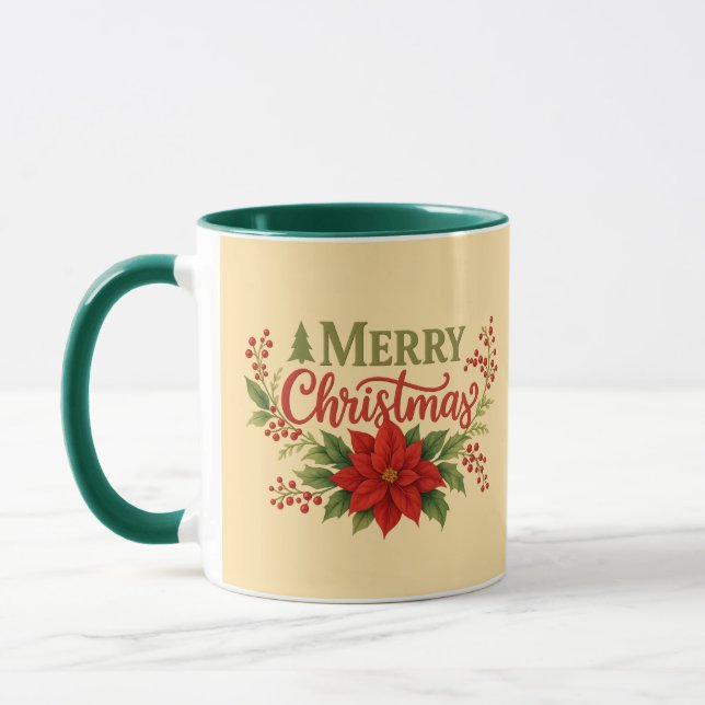 Taza Elegant Merry Christmas Floral Coffee Mug| Holiday (Izquierda)