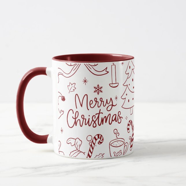 Taza Elegant Minimalist Christmas Doodles Hand-Drawn (Izquierda)