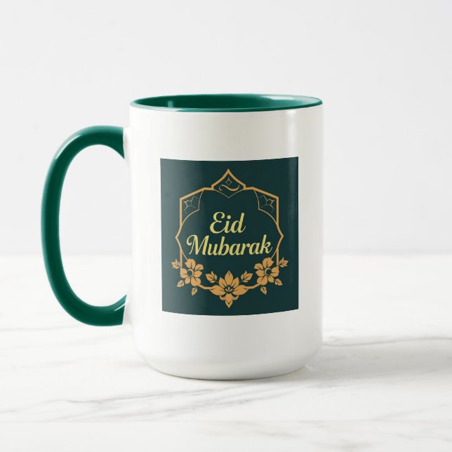 Taza Elegant Minimalist Eid Mubarak Mug – Emerald Green (Izquierda)