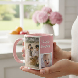 Taza Elegant Modern Pink and White Mug with Family 